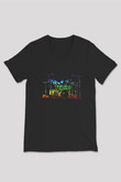 Bateri Baskılı Unisex Siyah V Yaka Tişört - Tshirt