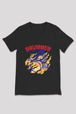 Bateri Baskılı Unisex Siyah V Yaka Tişört - Tshirt