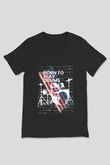 Bateri Baskılı Unisex Siyah V Yaka Tişört - Tshirt