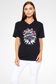 Bateri Baskılı Unisex Siyah V Yaka Tişört - Tshirt