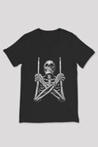Bateri Baskılı Unisex Siyah V Yaka Tişört - Tshirt