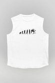 Baterist Evrimi Baskılı Unisex Kolsuz Beyaz Tişört - Tshirt