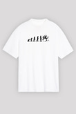 Baterist Evrimi Baskılı Unisex Oversize Beyaz Tişört - Tshirt