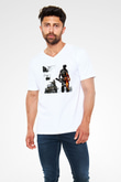 Battlefield Beyaz Unisex V Yaka Tişört T-Shirt