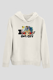 Baykuş Beyaz Unisex Kapşonlu Sweatshirt