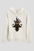 Baykuş Beyaz Unisex Kapşonlu Sweatshirt