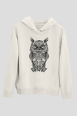 Baykuş Beyaz Unisex Kapşonlu Sweatshirt