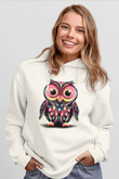 Baykuş Beyaz Unisex Kapşonlu Sweatshirt
