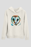 Baykuş Beyaz Unisex Kapşonlu Sweatshirt