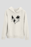 Baykuş Beyaz Unisex Kapşonlu Sweatshirt
