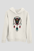 Baykuş Beyaz Unisex Kapşonlu Sweatshirt