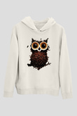 Baykuş Beyaz Unisex Kapşonlu Sweatshirt