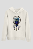 Baykuş Beyaz Unisex Kapşonlu Sweatshirt