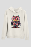 Baykuş Beyaz Unisex Kapşonlu Sweatshirt