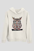 Baykuş Beyaz Unisex Kapşonlu Sweatshirt