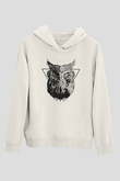 Baykuş Beyaz Unisex Kapşonlu Sweatshirt