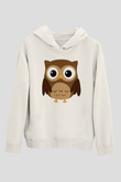 Baykuş Beyaz Unisex Kapşonlu Sweatshirt
