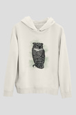 Baykuş Beyaz Unisex Kapüşonlu Sweatshirt