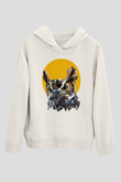 Baykuş Beyaz Unisex Kapüşonlu Sweatshirt