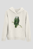 Baykuş Beyaz Unisex Kapüşonlu Sweatshirt