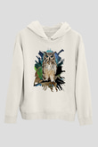 Baykuş Beyaz Unisex Kapüşonlu Sweatshirt