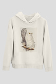 Baykuş Beyaz Unisex Kapüşonlu Sweatshirt