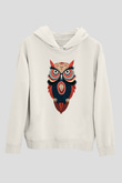 Baykuş Beyaz Unisex Kapüşonlu Sweatshirt