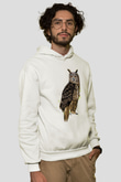 Baykuş Beyaz Unisex Kapüşonlu Sweatshirt