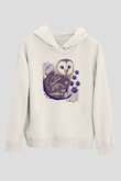 Baykuş Beyaz Unisex Kapüşonlu Sweatshirt