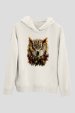 Baykuş Beyaz Unisex Kapüşonlu Sweatshirt