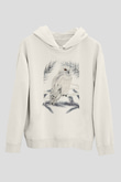 Baykuş Beyaz Unisex Kapüşonlu Sweatshirt