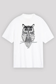 Baykuş Beyaz Unisex Oversize Tişört T-Shirt