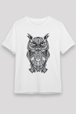 Baykuş Beyaz Unisex Tişört T-Shirt - TişörtFabrikası