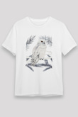 Baykuş Beyaz Unisex Tişört T-Shirt - TişörtFabrikası
