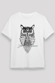 Baykuş Beyaz Unisex Tişört T-Shirt - TişörtFabrikası