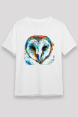 Baykuş Beyaz Unisex Tişört T-Shirt - TişörtFabrikası