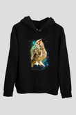 Baykuş Siyah Unisex Kapüşonlu Sweatshirt