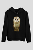 Baykuş Siyah Unisex Kapüşonlu Sweatshirt