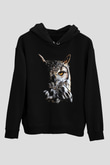Baykuş Siyah Unisex Kapüşonlu Sweatshirt