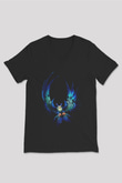 Baykuş Siyah Unisex V Yaka Tişört T-Shirt