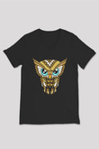 Baykuş Siyah Unisex V Yaka Tişört T-Shirt