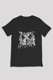 Baykuş Siyah Unisex V Yaka Tişört T-Shirt