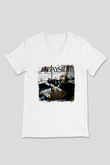 Bayside Baskılı Unisex Beyaz V Yaka Tişört