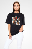 Beatles Baskılı Unisex Siyah Oversize Tişört