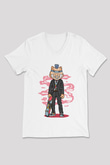 Bebop Skateboard Baskılı Unisex Beyaz V Yaka Tişört