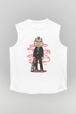 Bebop Skateboard Baskılı Unisex Beyaz Kolsuz Tişört