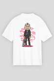 Bebop Skateboard Baskılı Unisex Beyaz Oversize Tişört