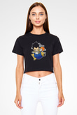 Bejita Rocket Baskılı  Siyah  Crop Top Tişört