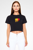 Belçika - Belgium Bayrağı Baskılı Kadın Crop Top Siyah Tişört
