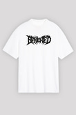 Benighted Baskılı Beyaz Unisex Oversize Tişört - Tshirt